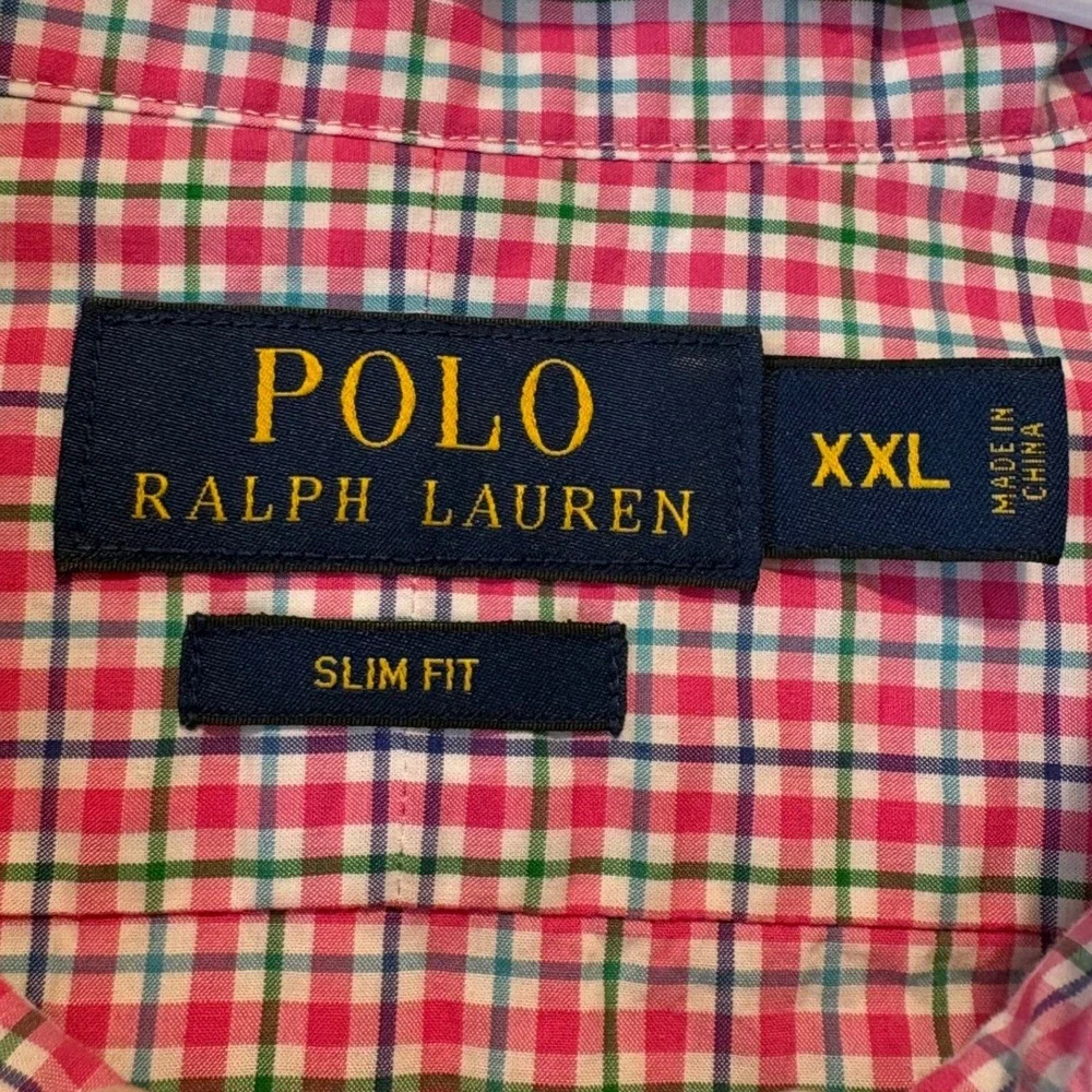 Polo Ralph Lauren Mens XXL Slim Fit Plaid Button Down Shirt‎ Pink Green Blue